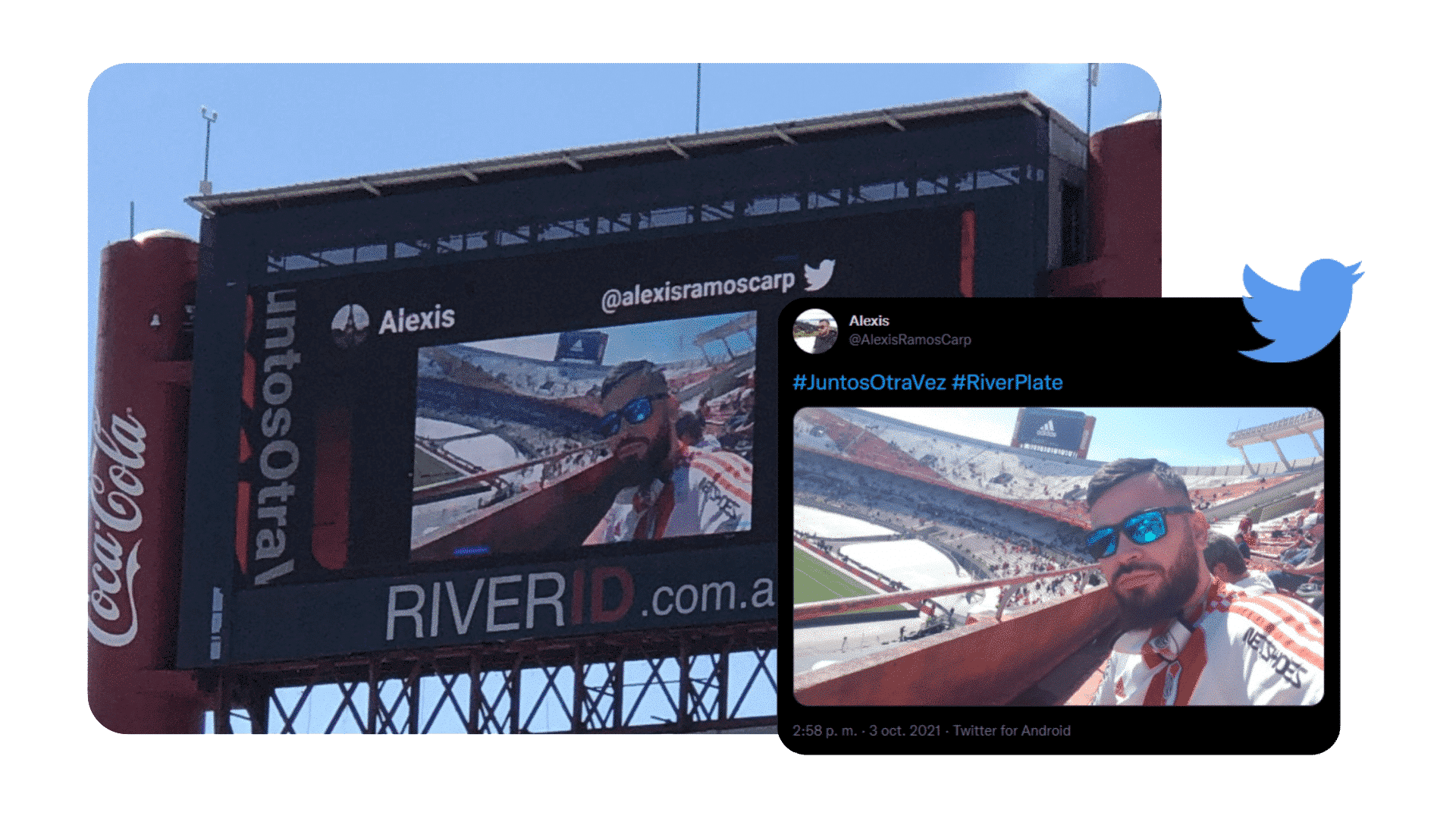 image shows giant screen at River Plate stadium